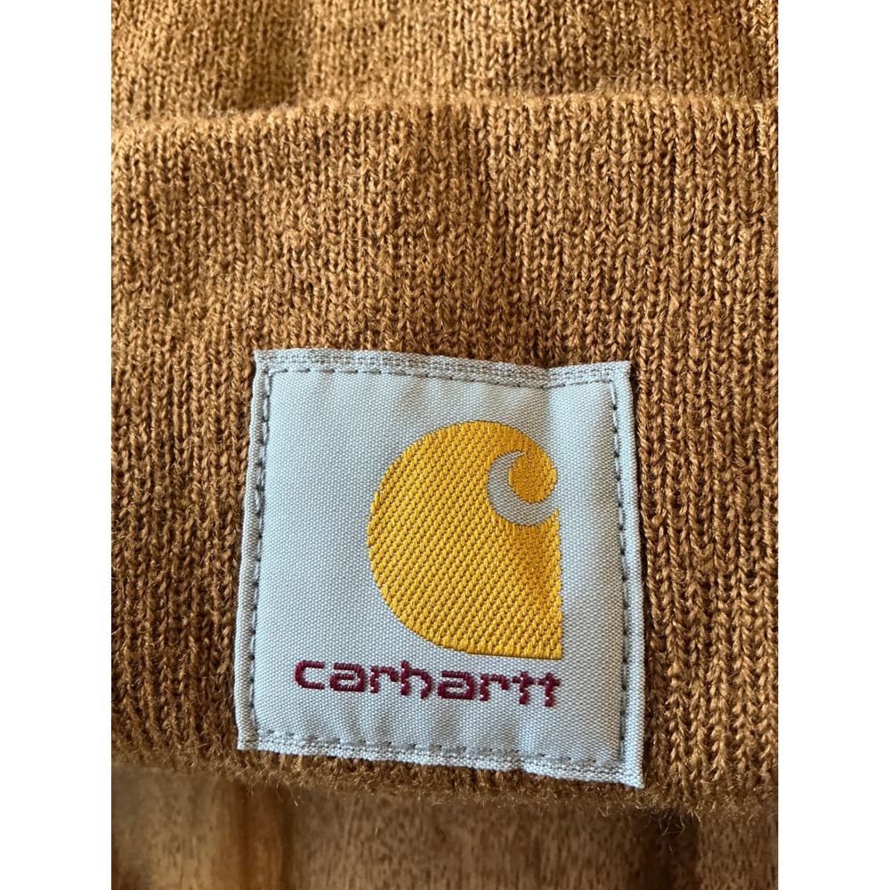 Carhartt A18 Brown Watch Hat Beanie One Size Acrylic Cuffed Knit Workwear Logo - Picture 3 of 8